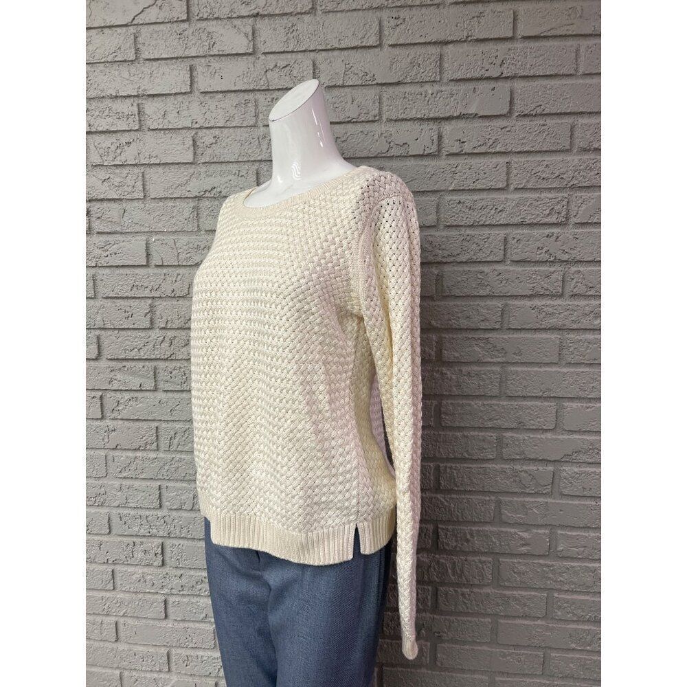 Banana Republic Women Ivory Basket Weave Long Sleeve Sweater Size M - Picture 5 of 9
